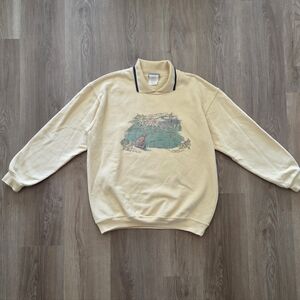 Vtg Northern Reflections Butter Yellow Golf Collared Sweatshirt M Cottage Preppy